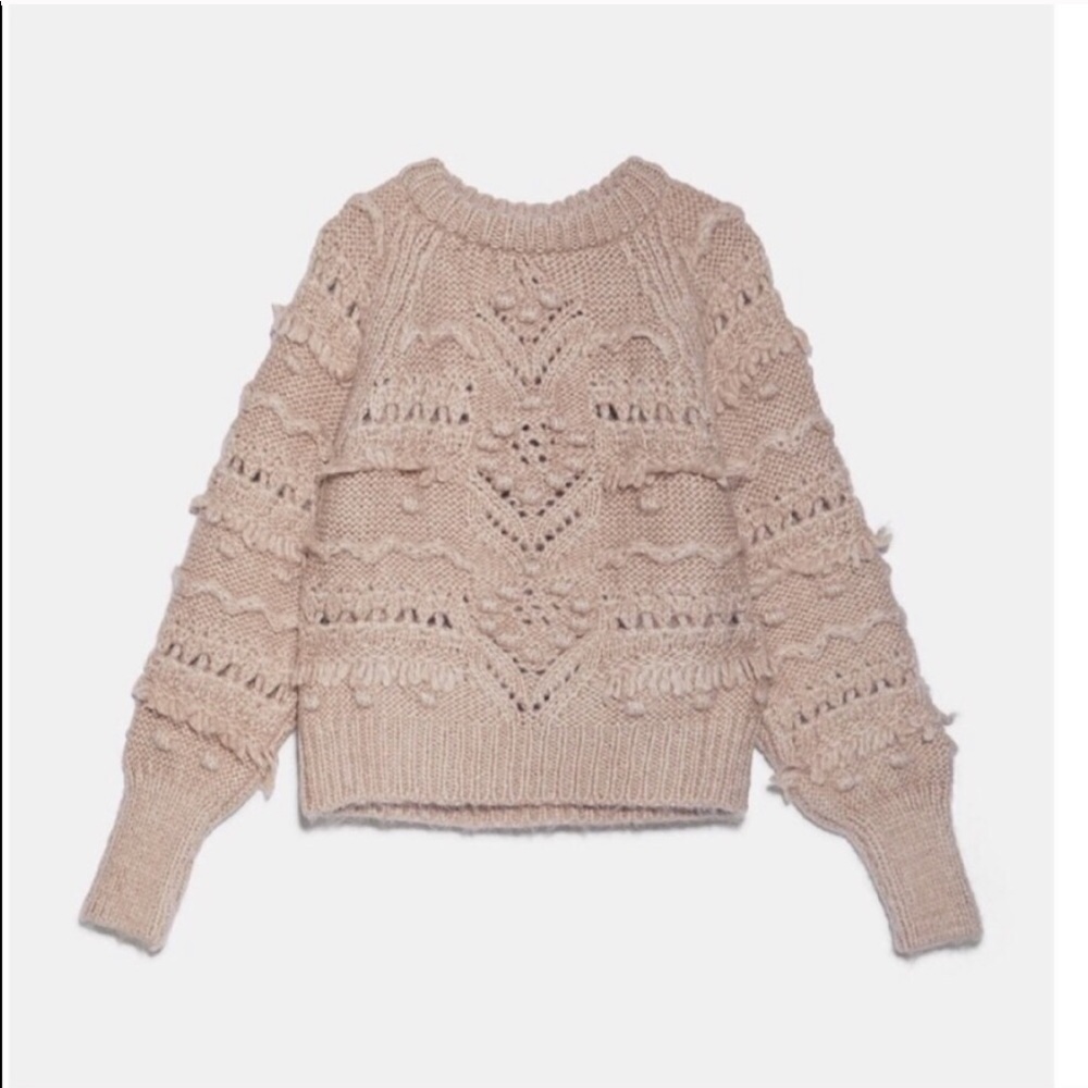 Zara Knit Sweater With Pompoms